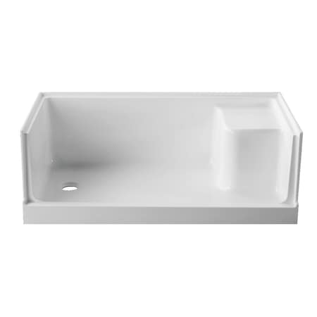 Aqua Eden VTSB603221L 60" x 32" Anti-Skid Single Threshold Shower Base with Seat, Left Hand Drain, White VTSB603221L